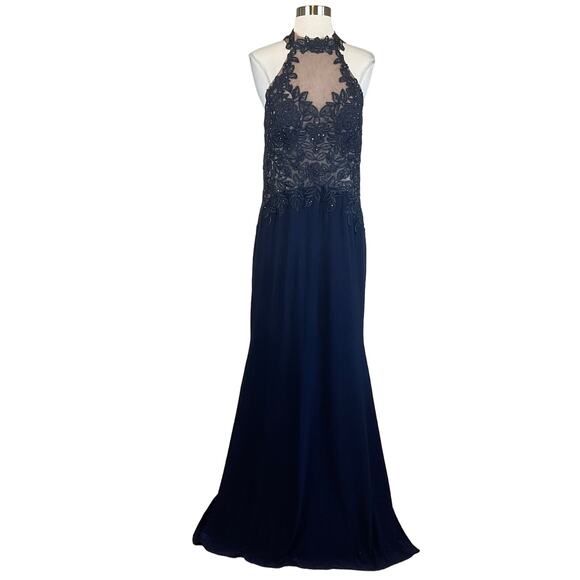 Avery Dresses & Skirts - Avery G Beaded Lace Backless Long A-Line Evening Gown Blue Size 12 Formal Dress